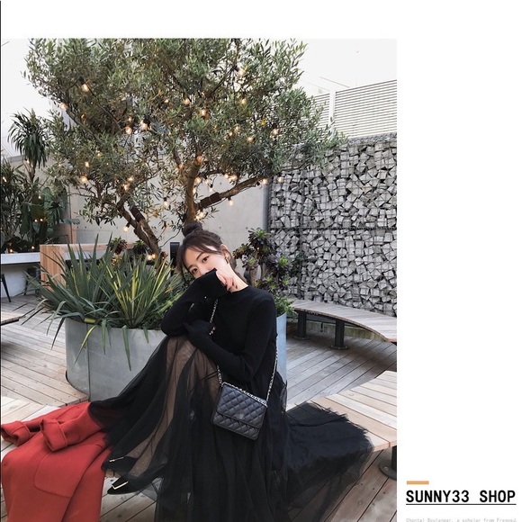 Black Dress w/ linen top and mesh bottom Fall Winter - Picture 3 of 5